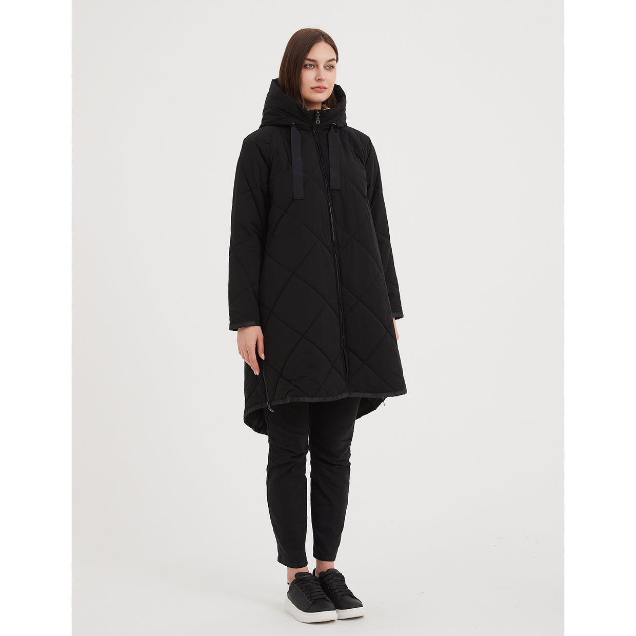 Zip Hem Winter Coat Black