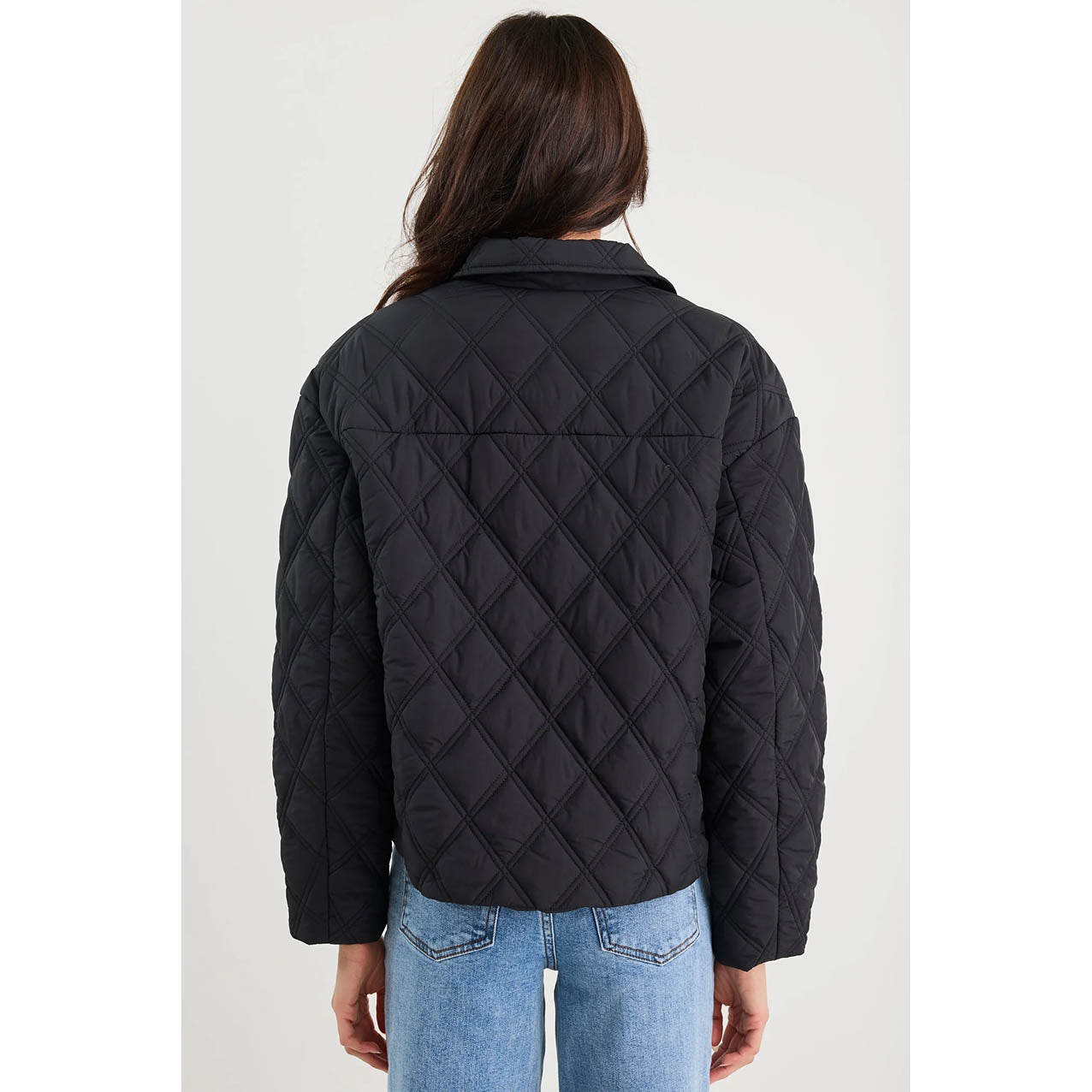 Absolute Black Collared Quilted Jacket