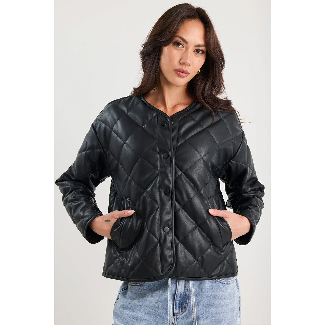 Apex Black PU Quilted Puffer Jacket