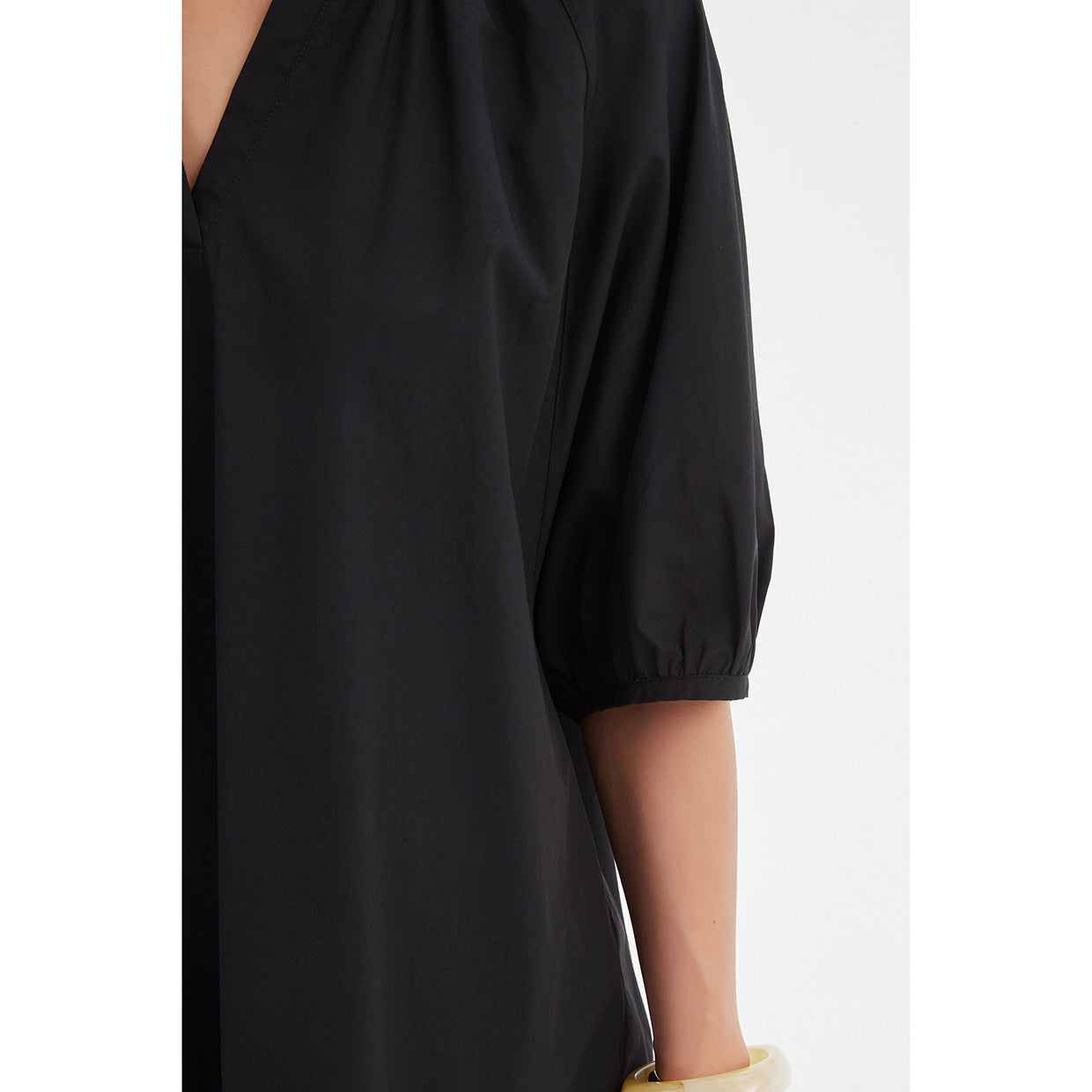 Gathered Notch Neck Top Black