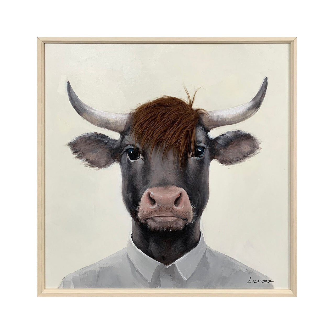 Bad Hair Day Bull Framed Canvas
