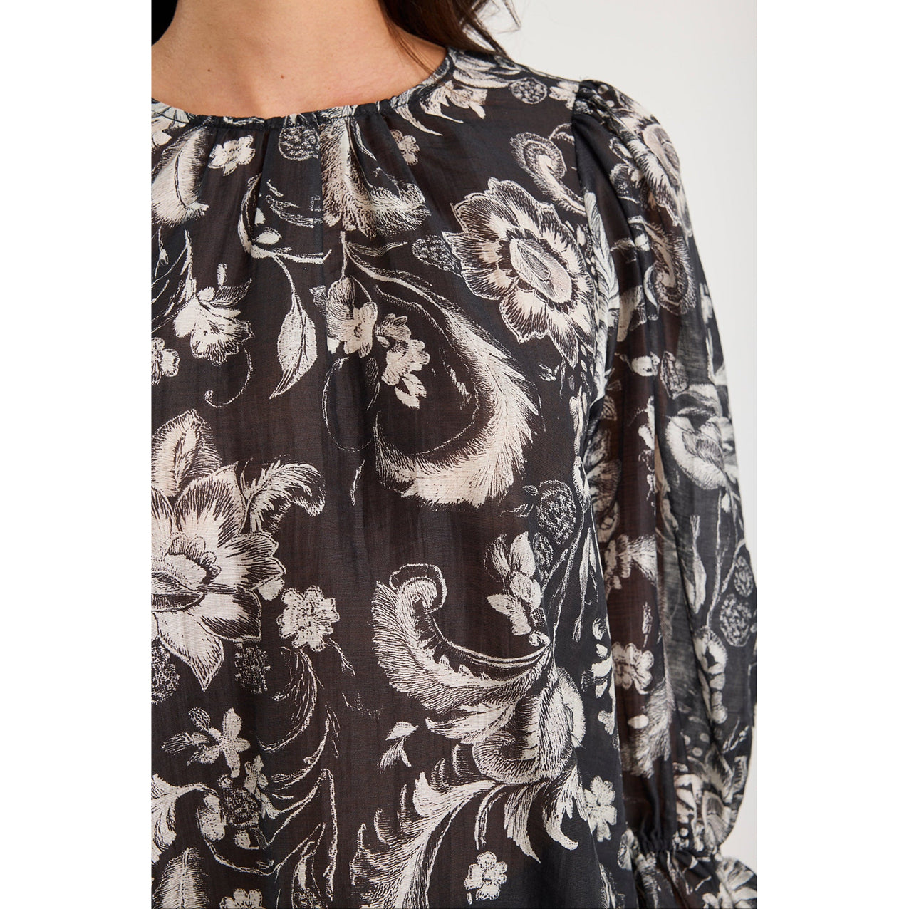 Briefly Black Scrolling Foliage Top
