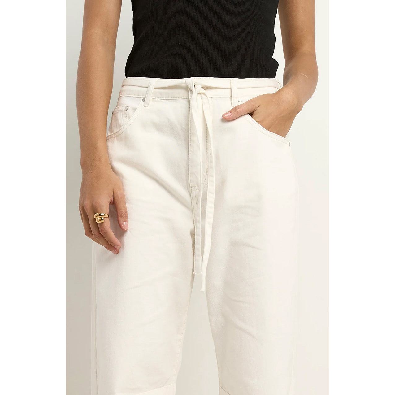 Campus Ecru Tie Waist Barrel Jeans