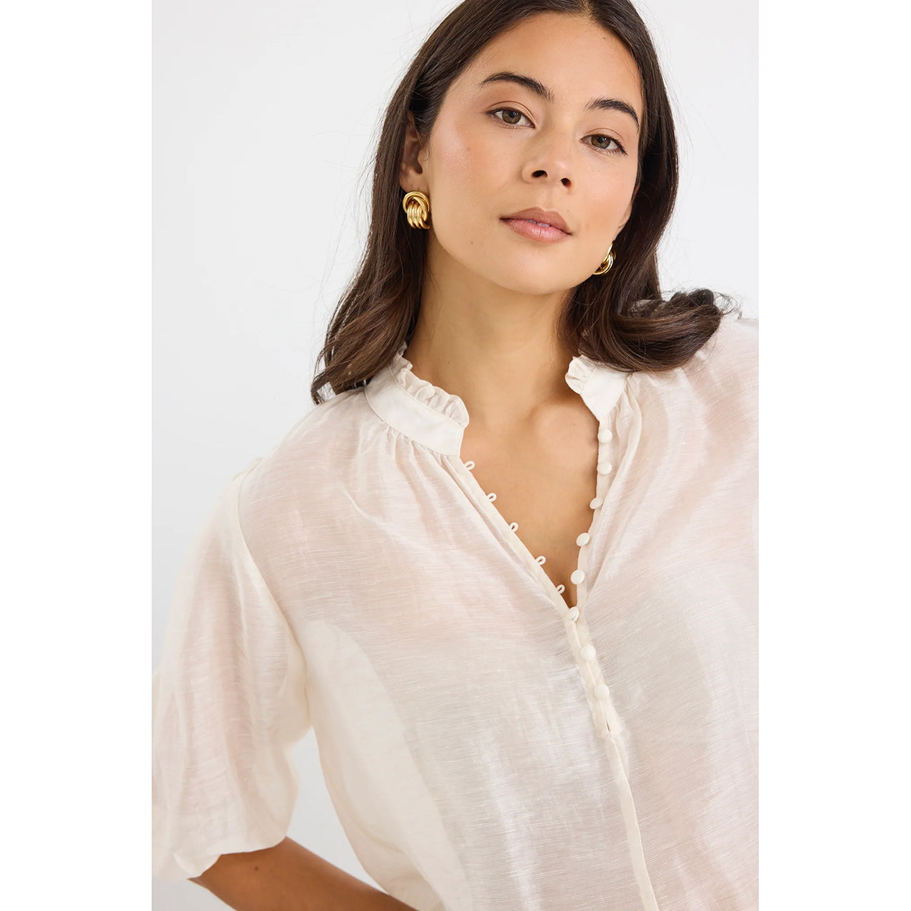 Closure Ivory Sheer High Neck Buttoned Top