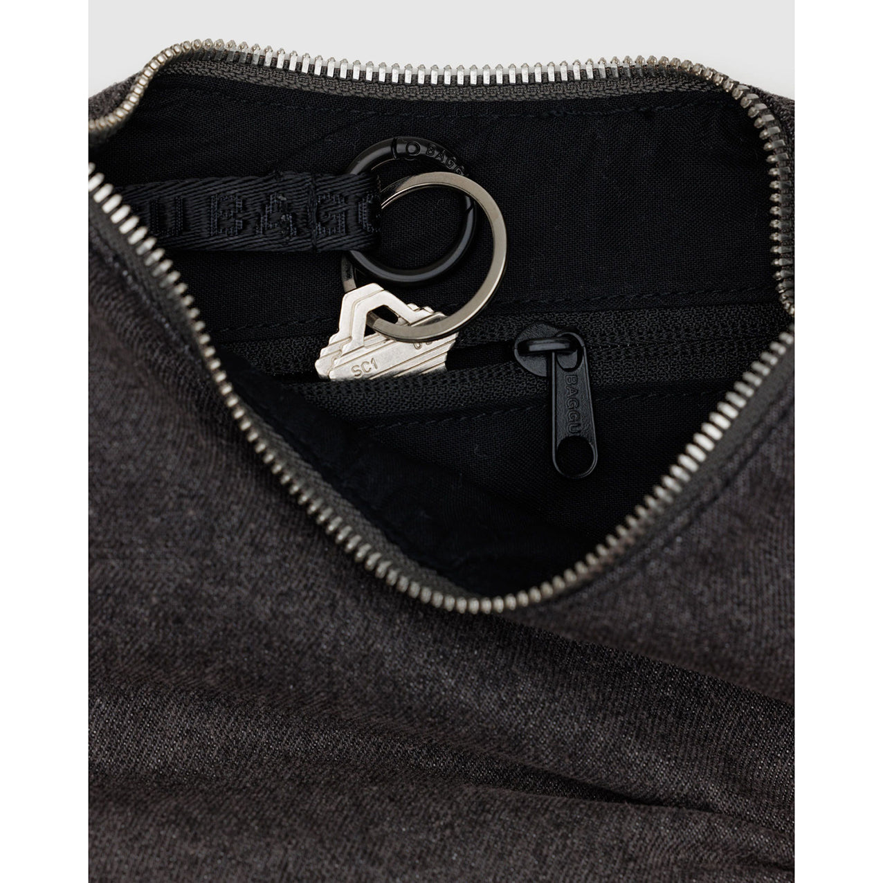Baggu Medium Denim Crescent Bag Washed Black Denim