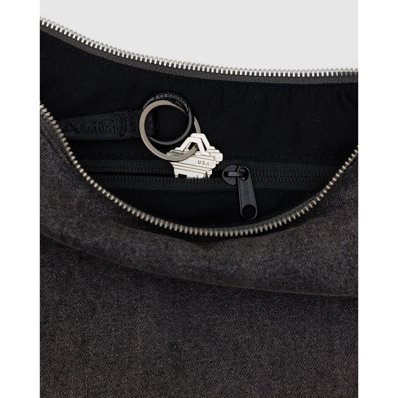 Baggu Small Denim Crescent Bag Washed Black Denim