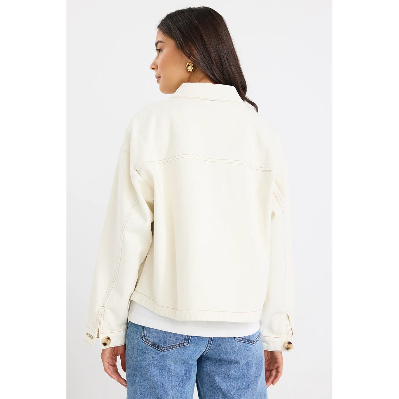 Echo Ecru Patch Pocket Denim Jacket