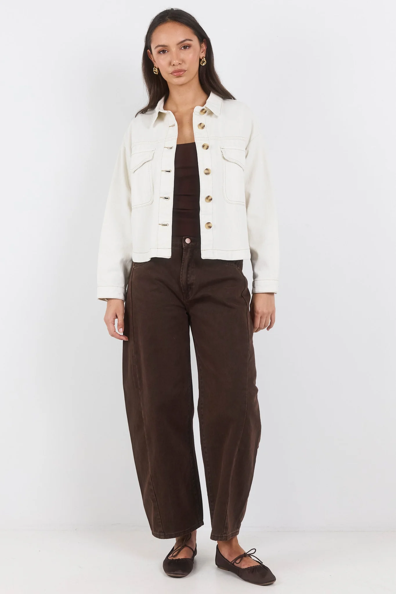 Echo Ecru Patch Pocket Denim Jacket