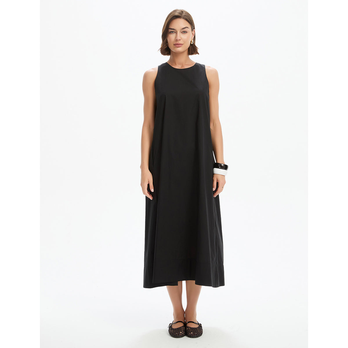 Elastic Detail A-Line Dress Black