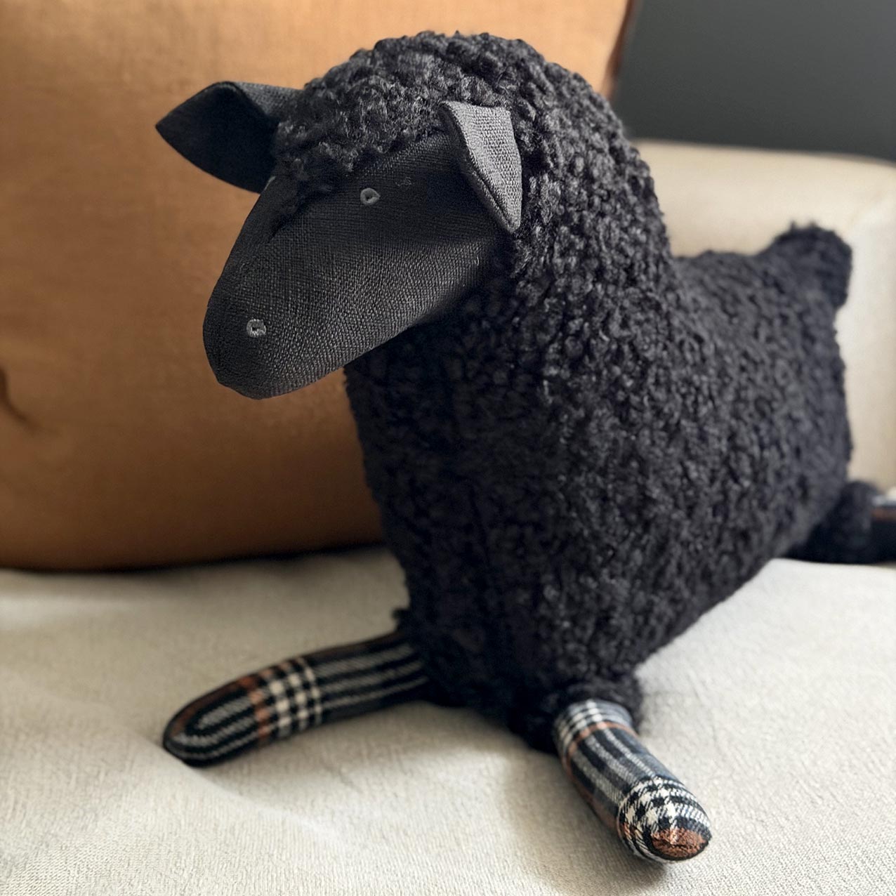 Sheep with Tartan Legs Cushion Black