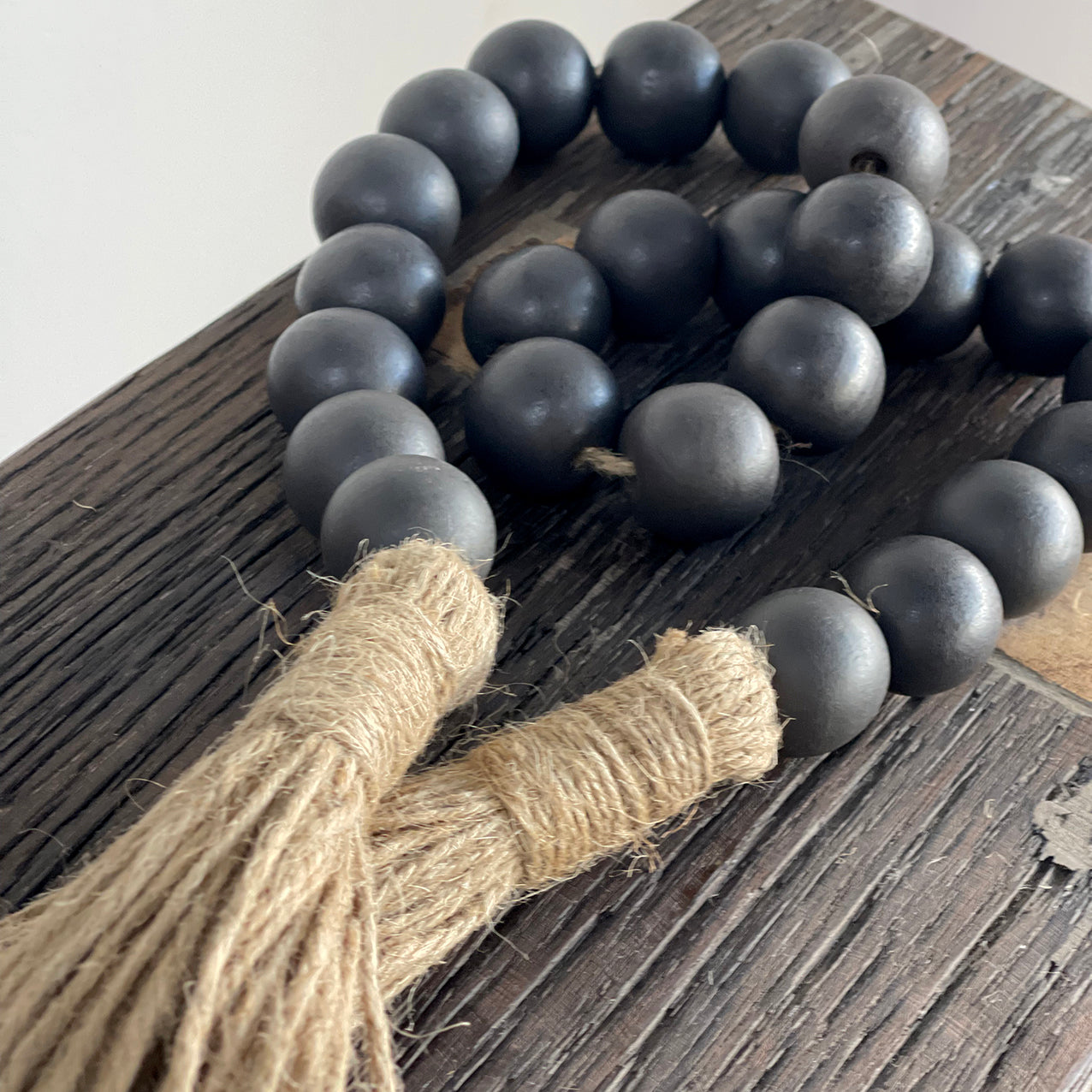 Decorative Wooden Beads w Tassels Charcoal