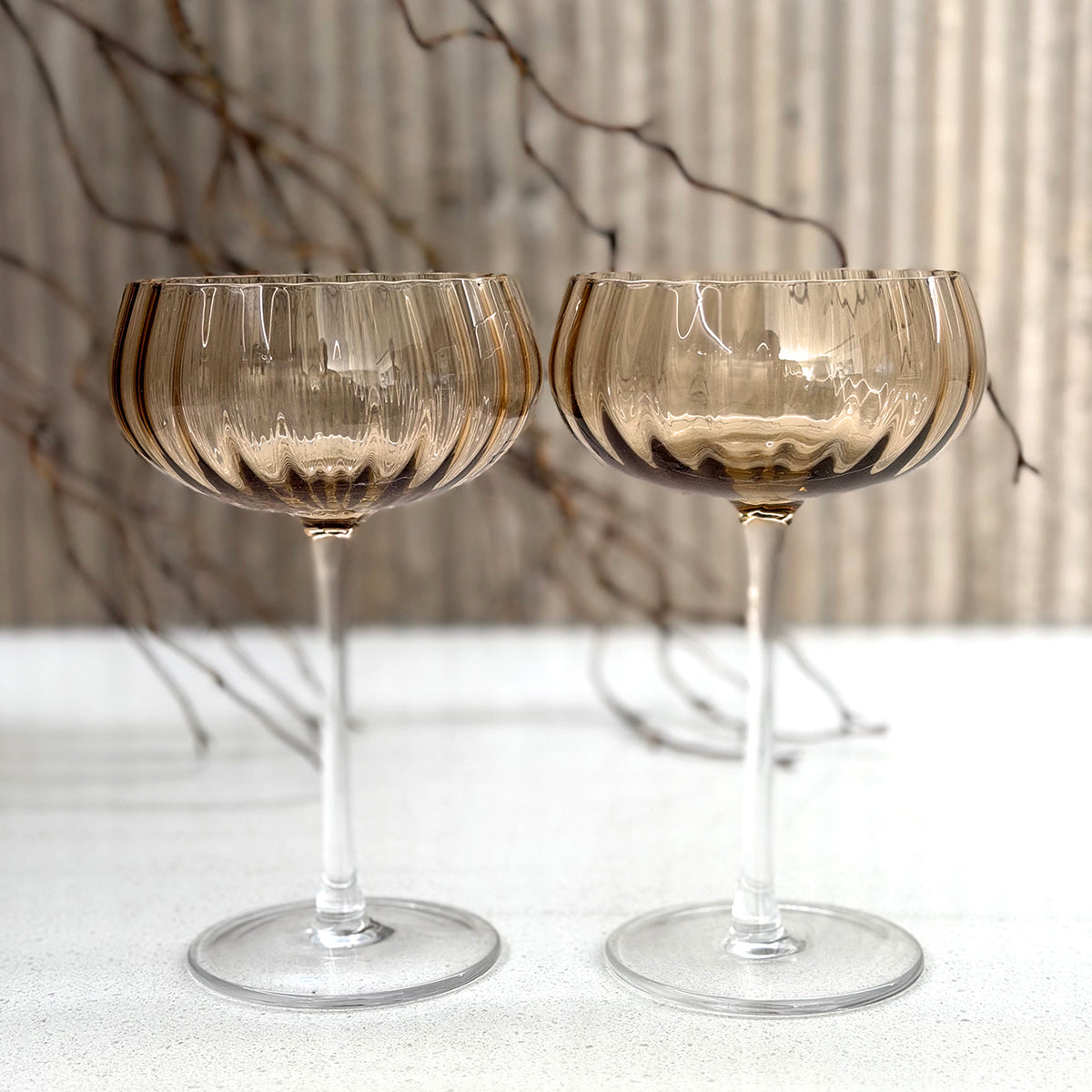 Ripple Light Amber Cocktail Glasses Set 2