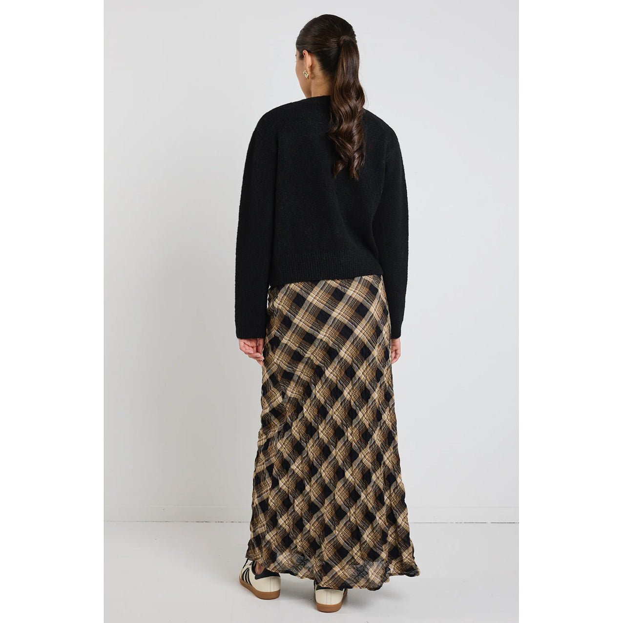 Breathe Caramel Check Maxi Skirt