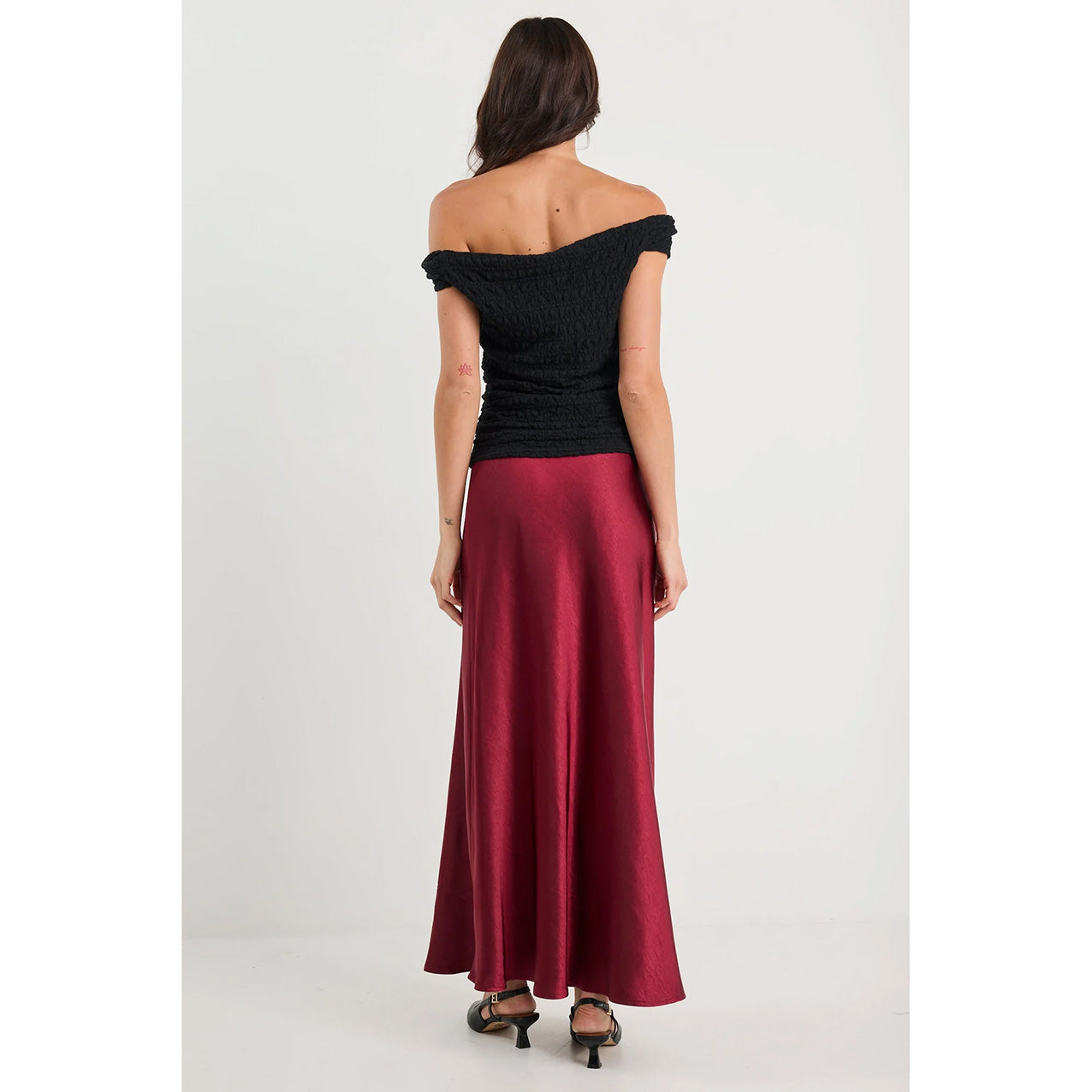 Preserve Burgundy Satin Midi Skirt