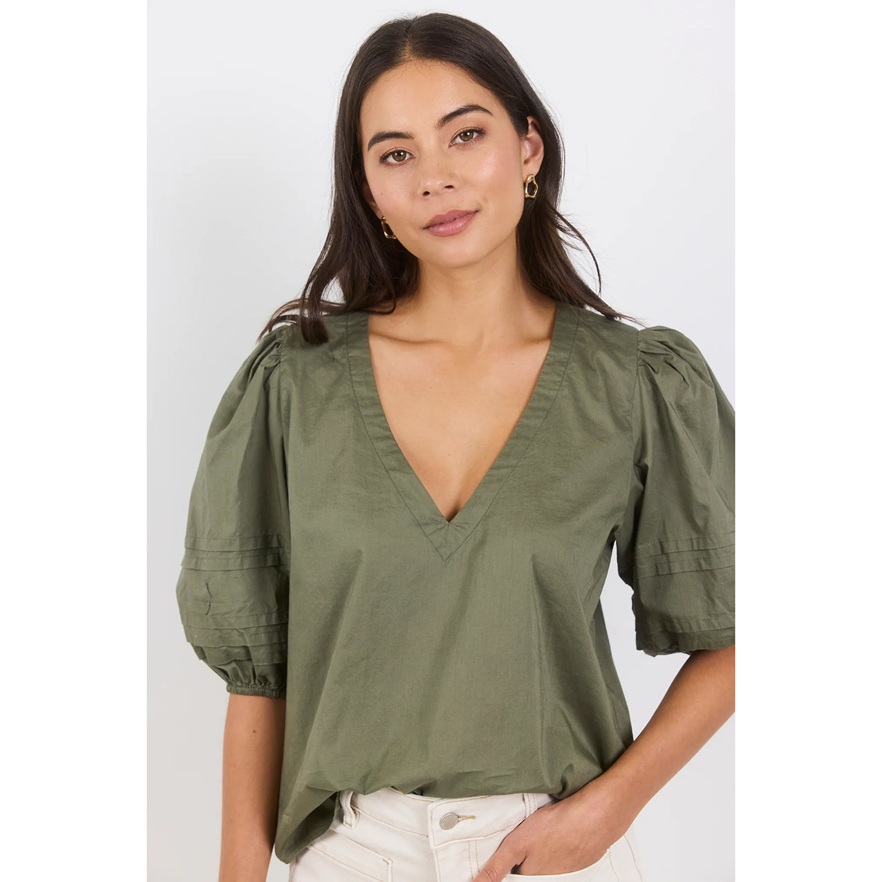 Recall Sage Pleat Short Sleeve Top