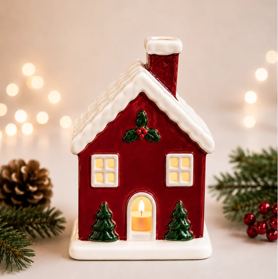Christmas Cottage Tea Light Ceramic House