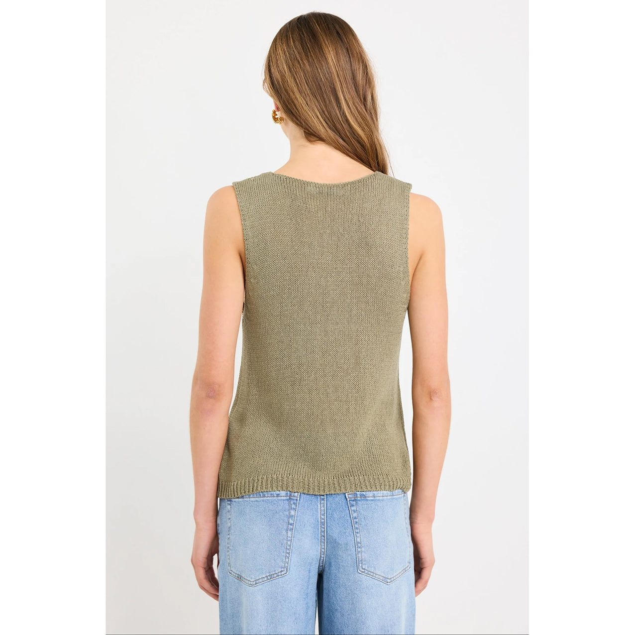 Settler Khaki V Neck Sleeveless Knit Top