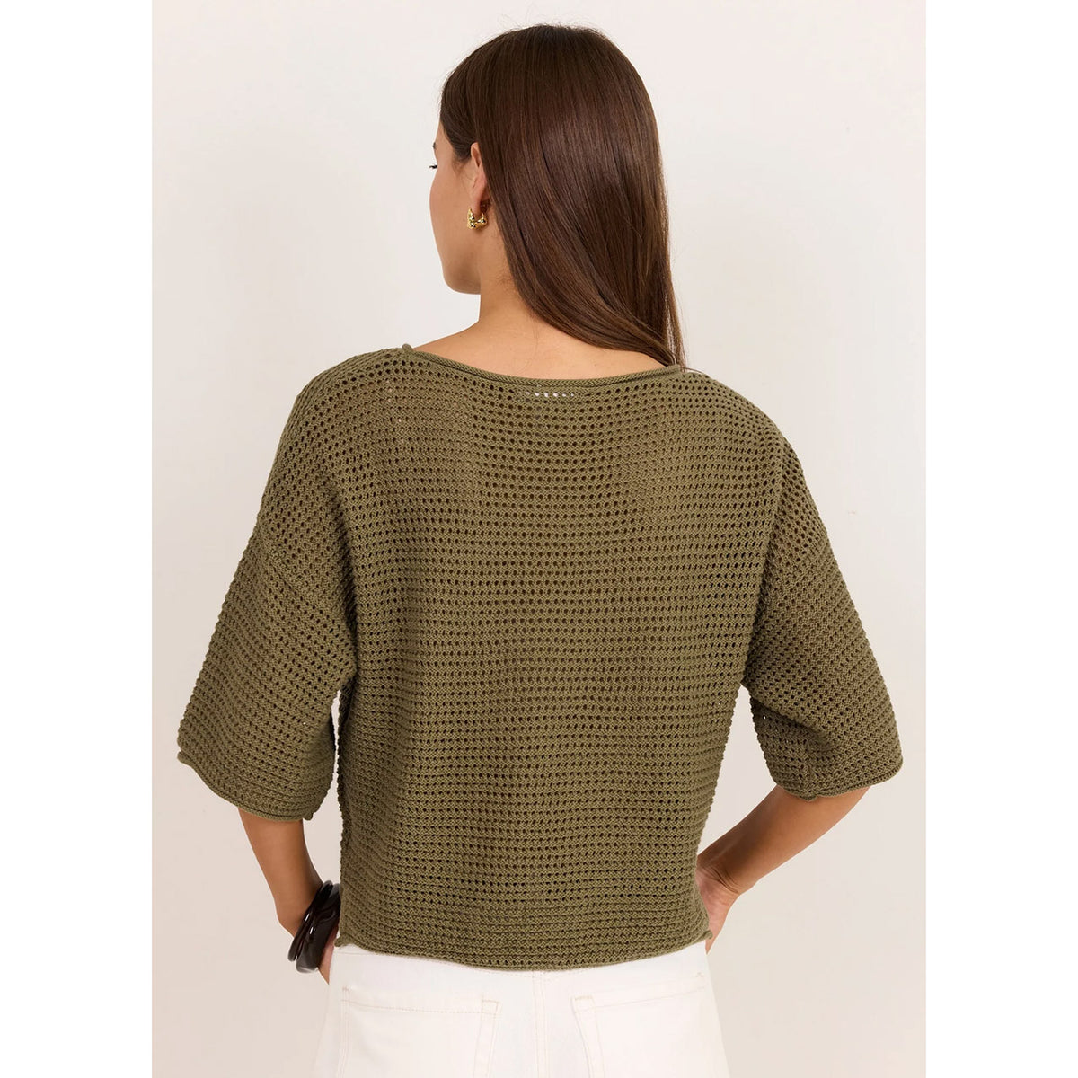 Sunrise Light Khaki Crochet Knit Top