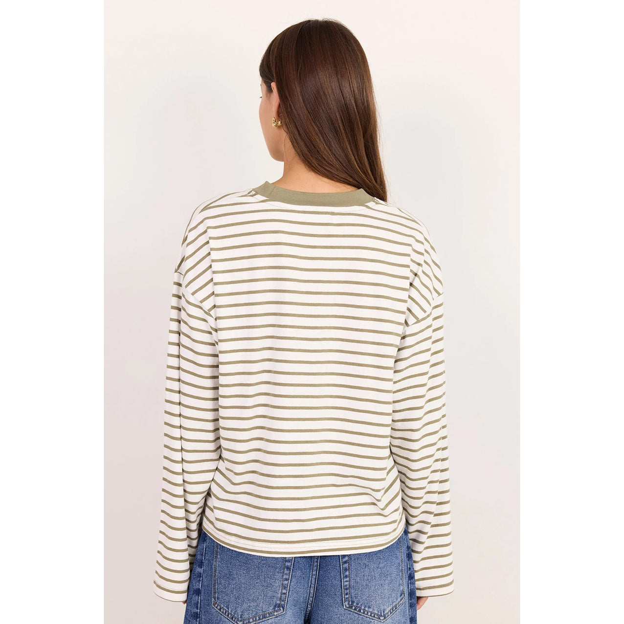 Unite Khaki White Stripe Binding Boxy Tee