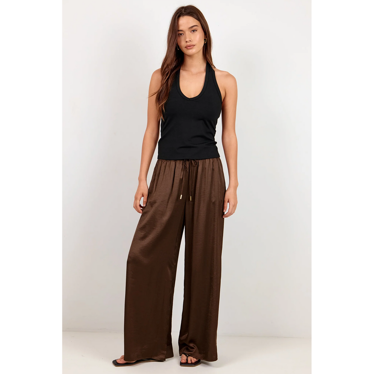 Canyon Chocolate Satin Wide Leg Pants