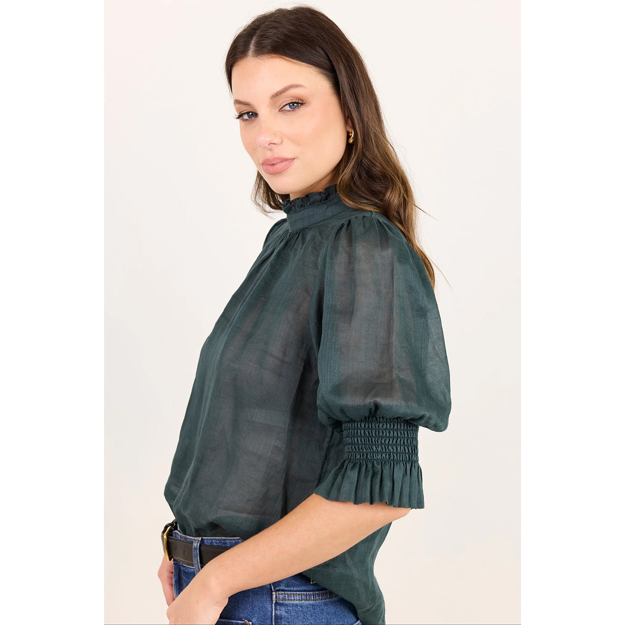Verse Petrol Sheer High Neck Top