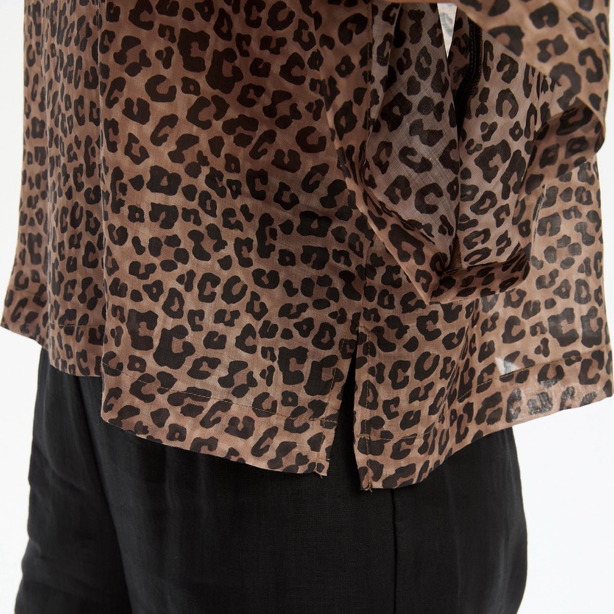 Wide Sleeve Sheer Print Top Choc Leopard