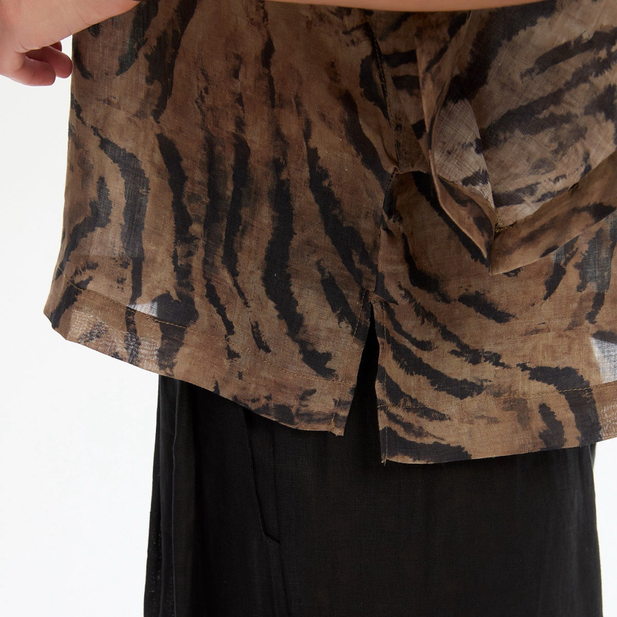 Wide Sleeve Sheer Print Top Choc Tiger