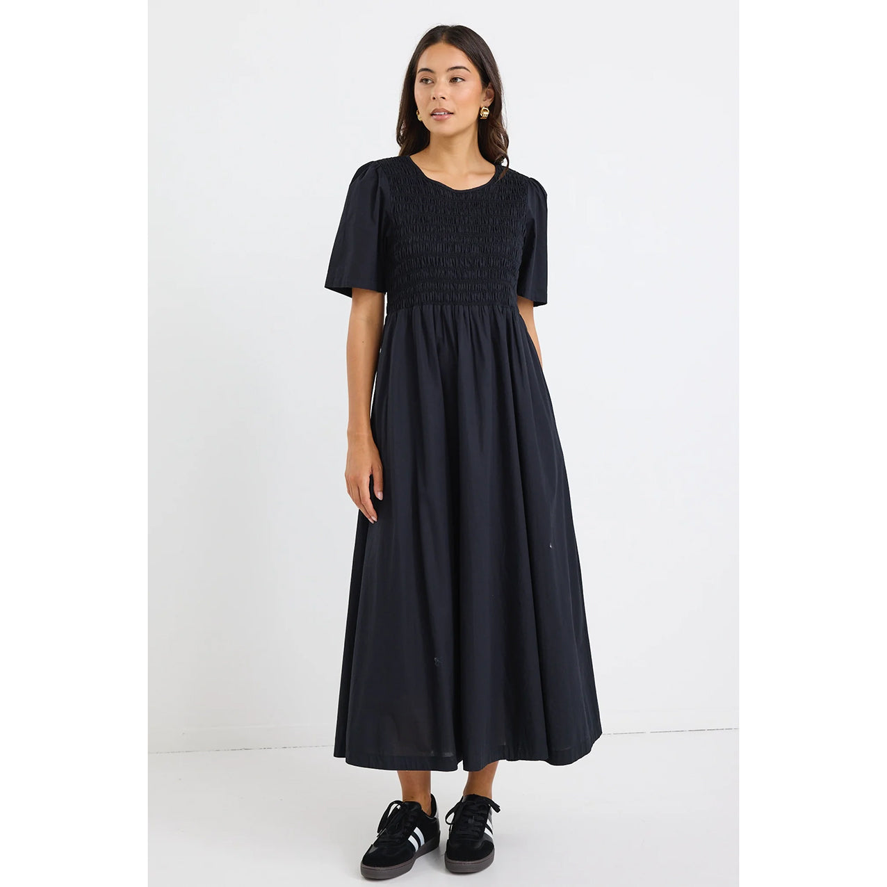 Wren Black Linen Blend Midi Dress