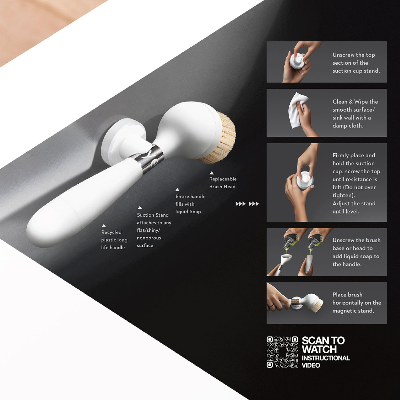 Yeseco V2 Brush White Suction Stand