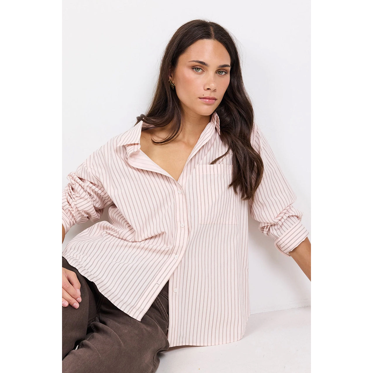 You Got This Blush Double Pinstripe Oversized Boyfriend Shirt
