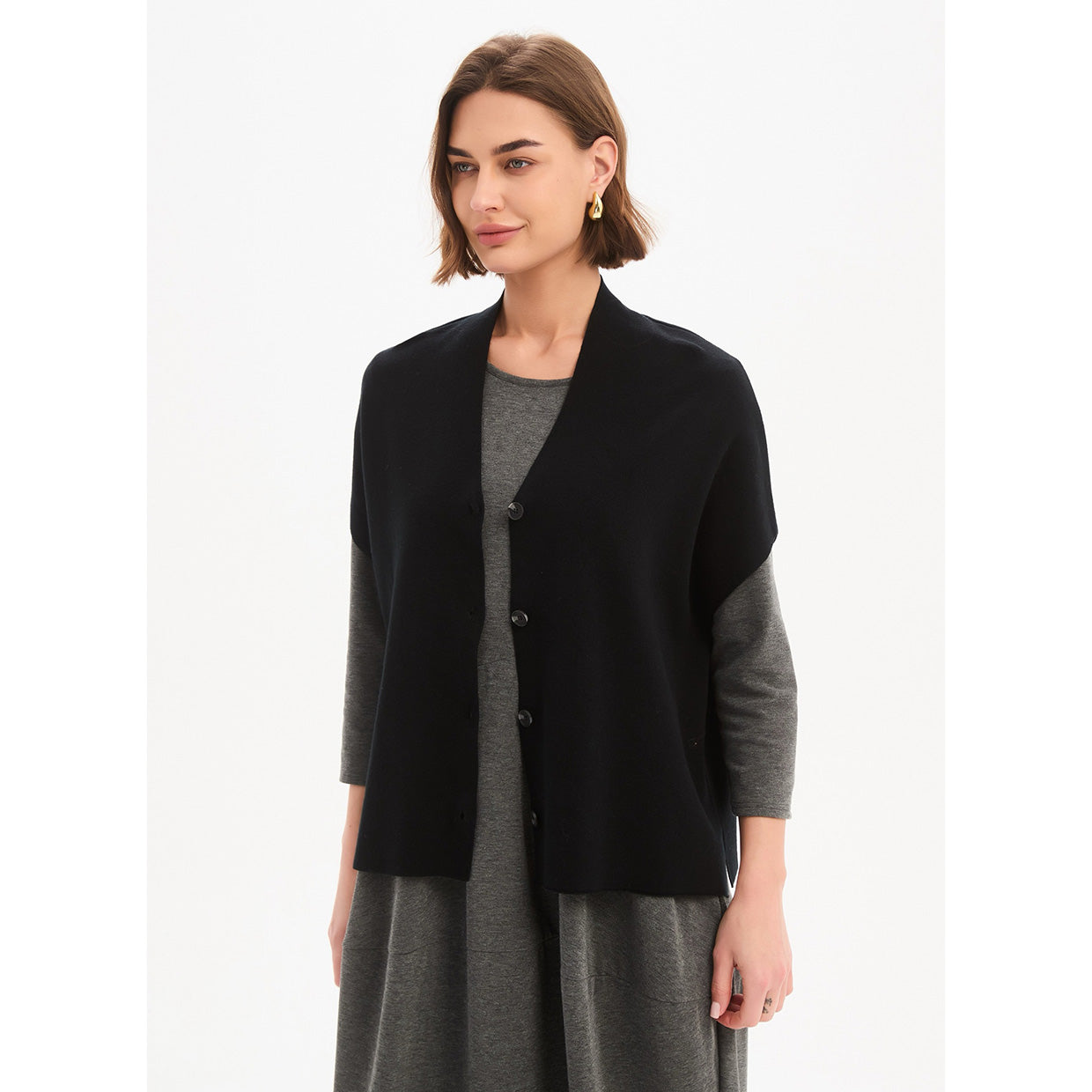 Button Up Knit Vest Black