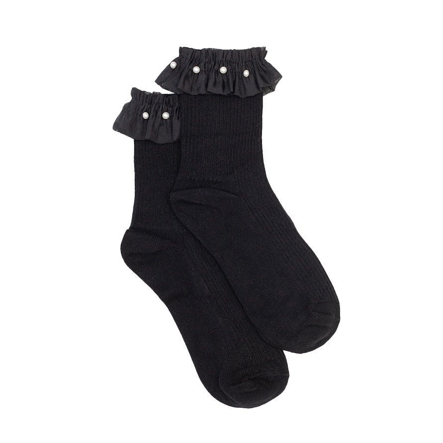 Pleated Pearl Frill Sock