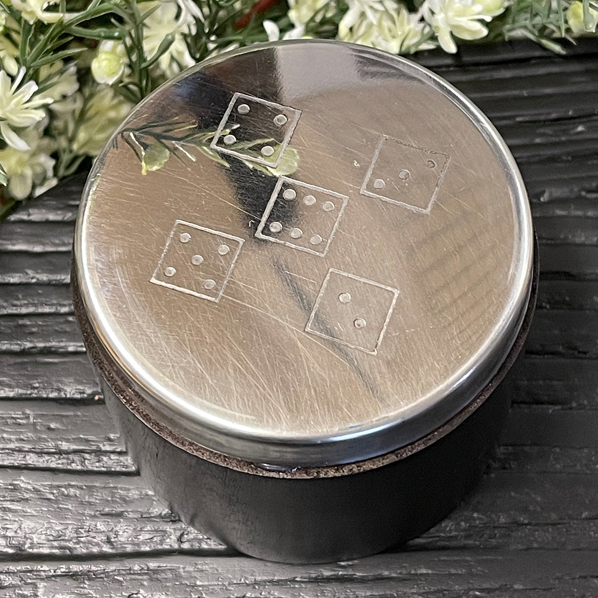 Black Round Box of 5 Dice