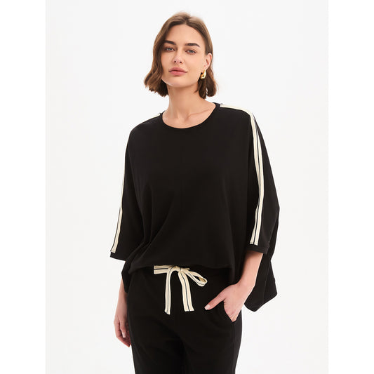 Oversized 3/4 Stripe Sleeve Tee Black