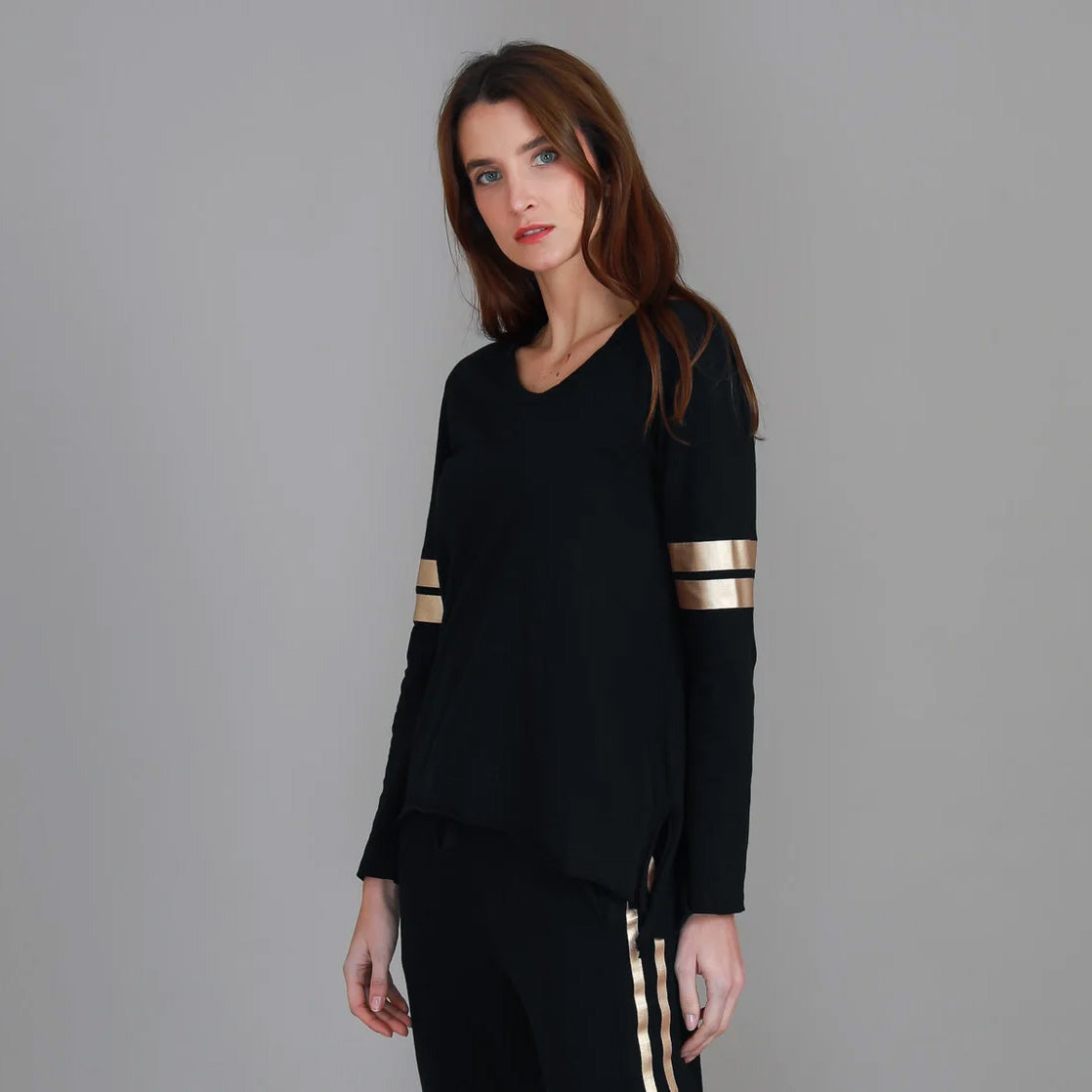 Kiara Twin Gold Stripe Tee Black