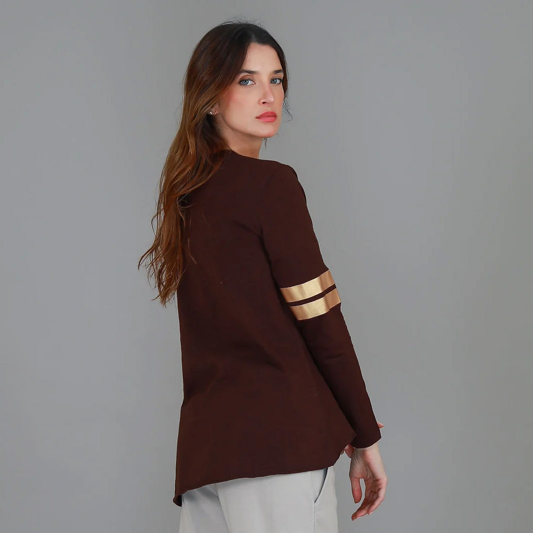 Kiara Twin Gold Stripe Tee Cocoa