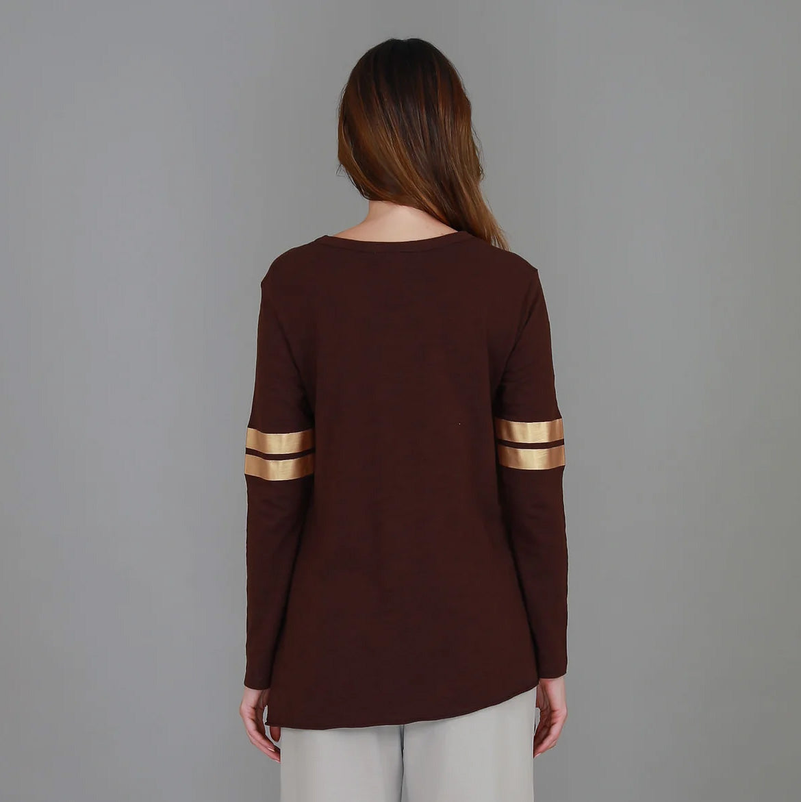 Kiara Twin Gold Stripe Tee Cocoa