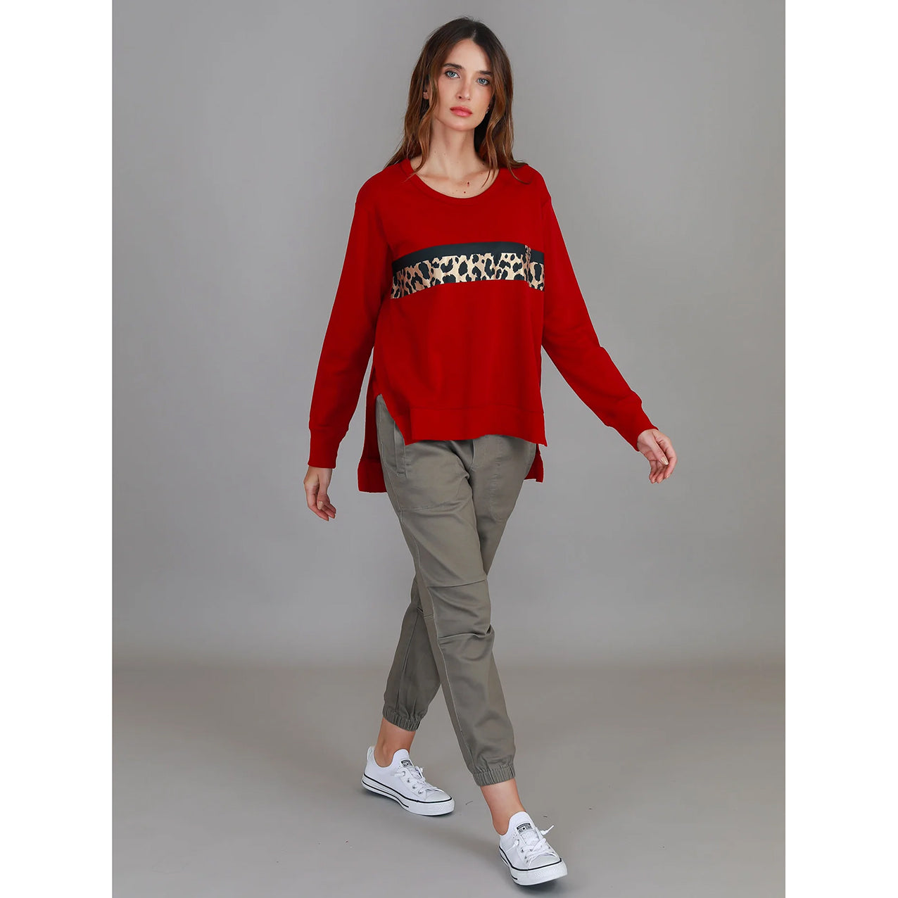 Harvie Leopard Band Sweater Goji Red