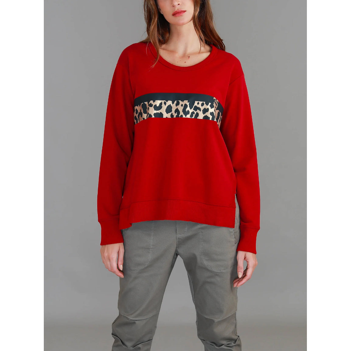 Harvie Leopard Band Sweater Goji Red