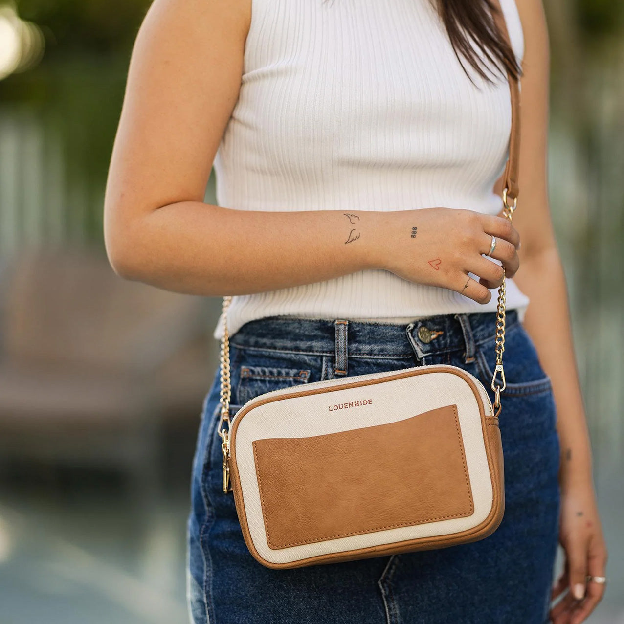 Jolene Canvas Crossbody Bag Cream/Camel