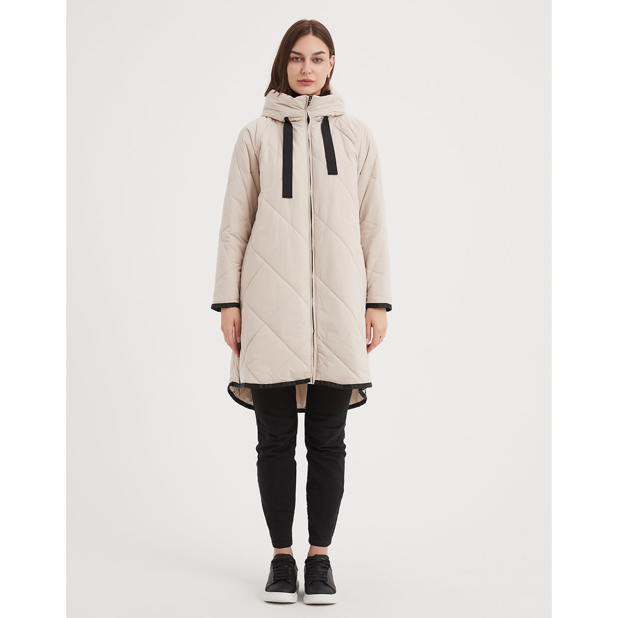 Zip Hem Winter Coat Cream