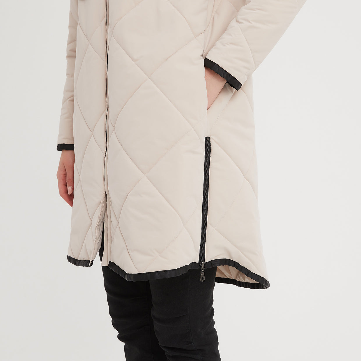 Zip Hem Winter Coat Cream