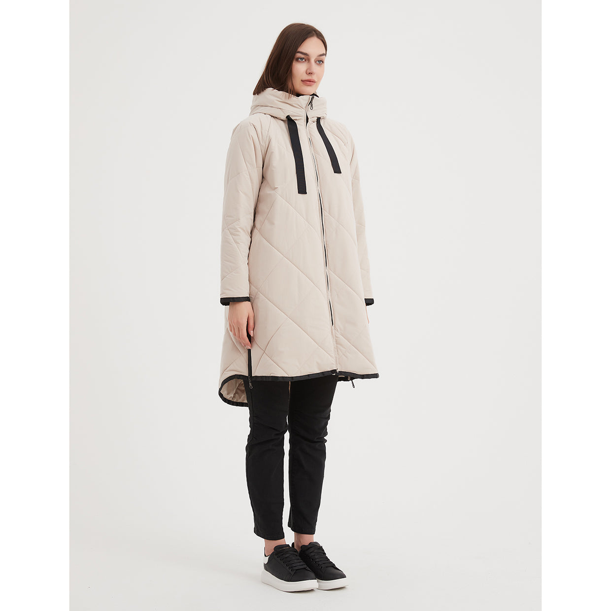 Zip Hem Winter Coat Cream