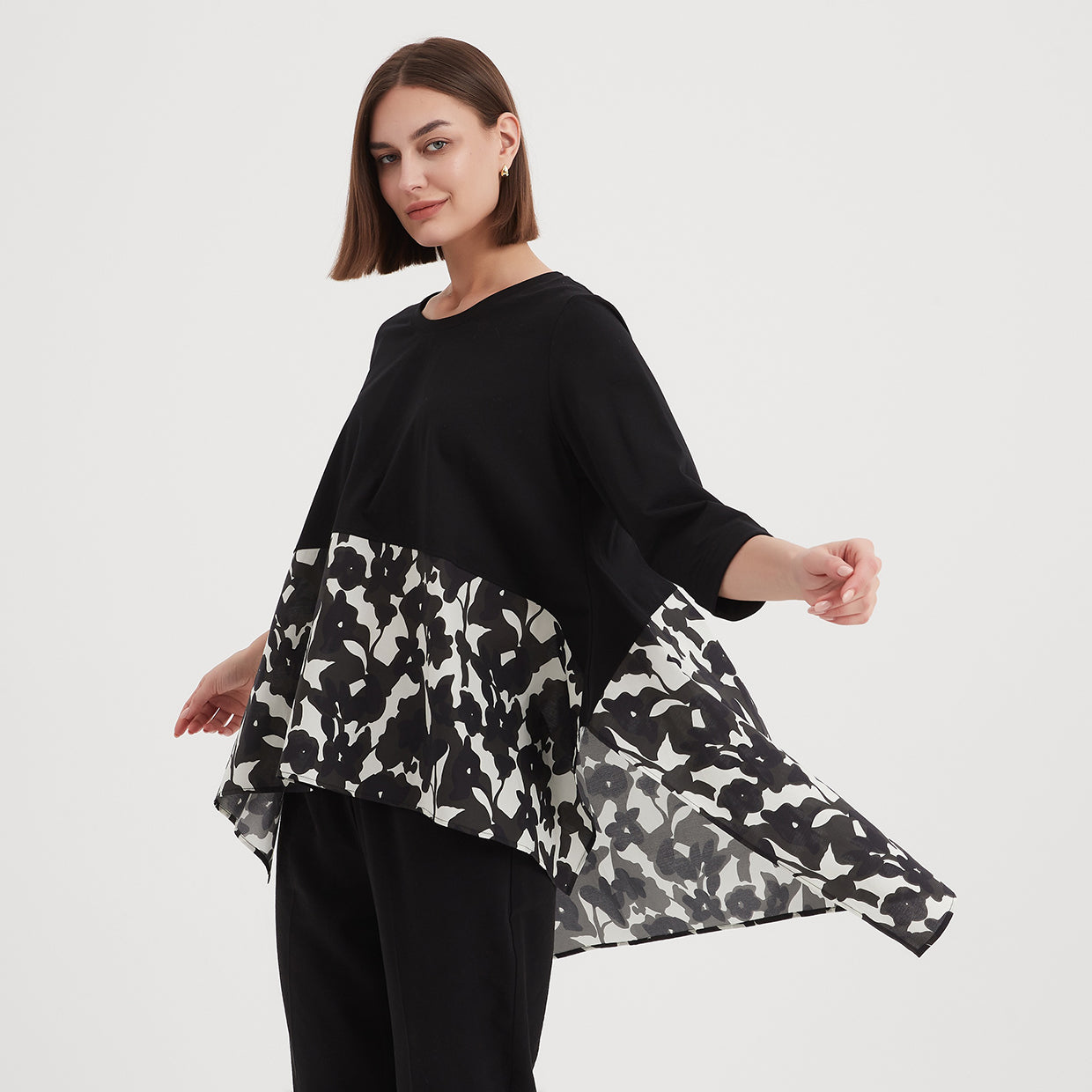 3/4 Sleeve Ava Combi Top Black Floral