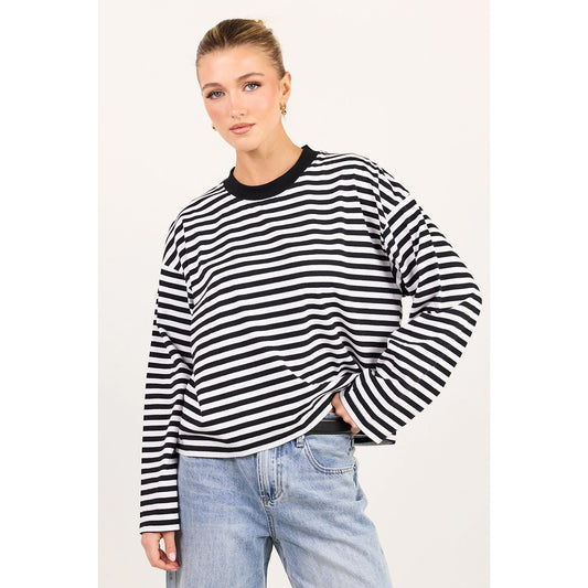 Unite Black White Stripe Long Sleeve Tee