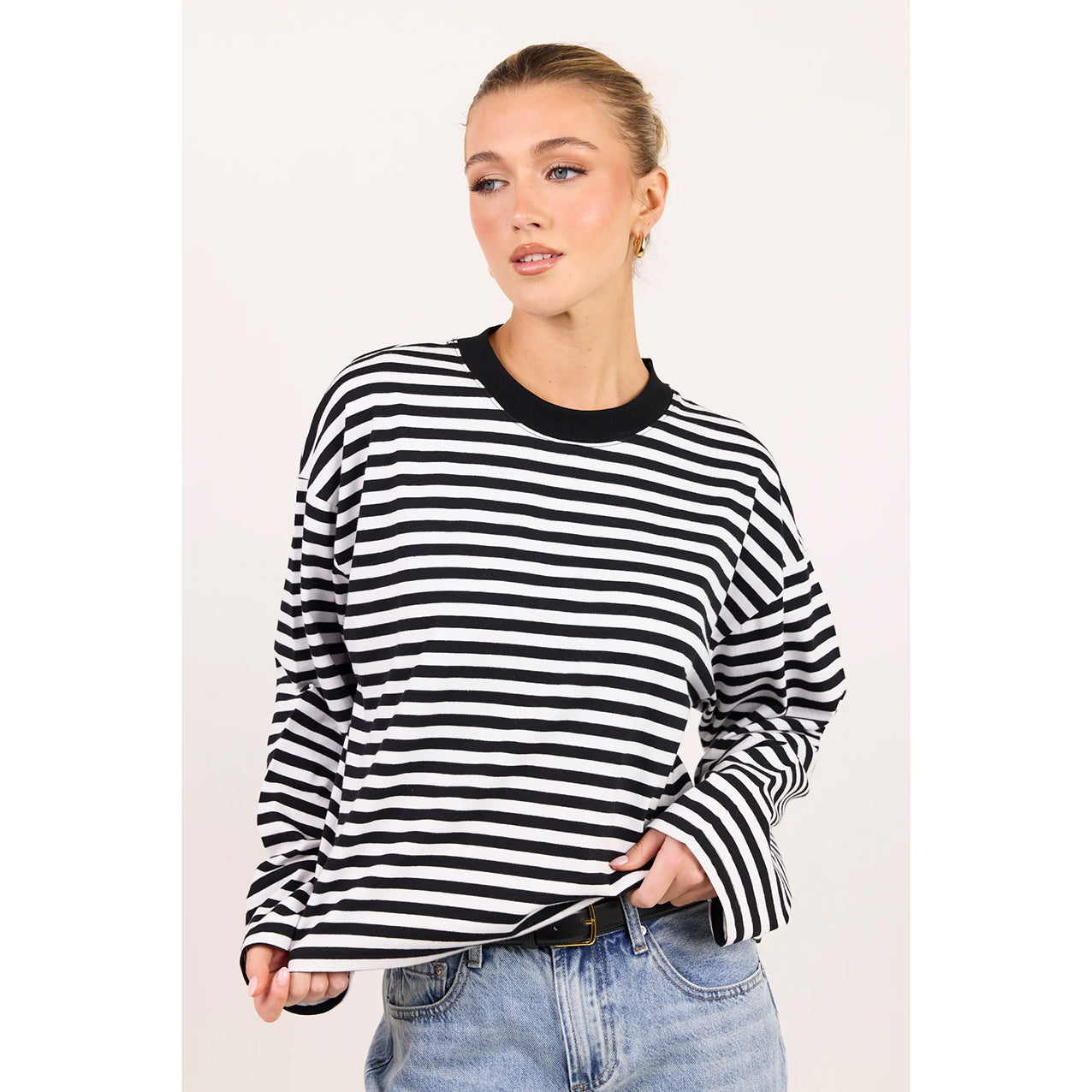 Unite Black White Stripe Long Sleeve Tee