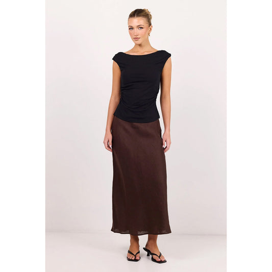 Bliss Chocolate Linen Bias Midi Skirt