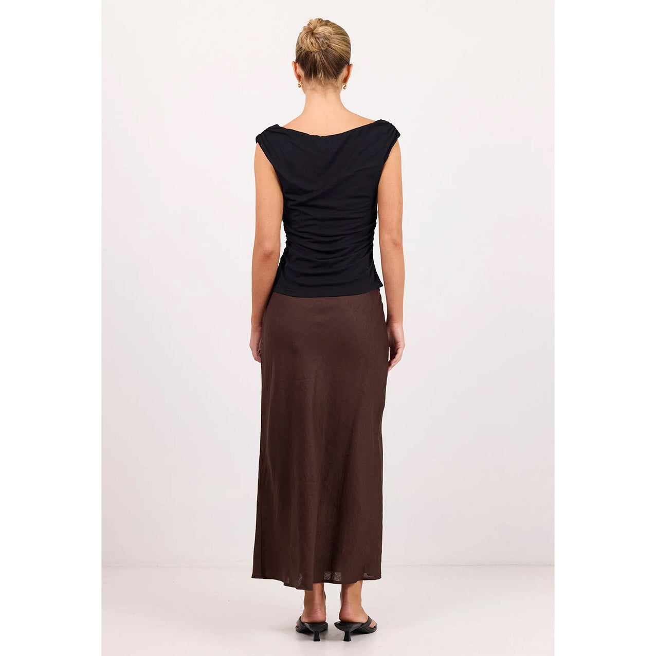 Bliss Chocolate Linen Bias Midi Skirt