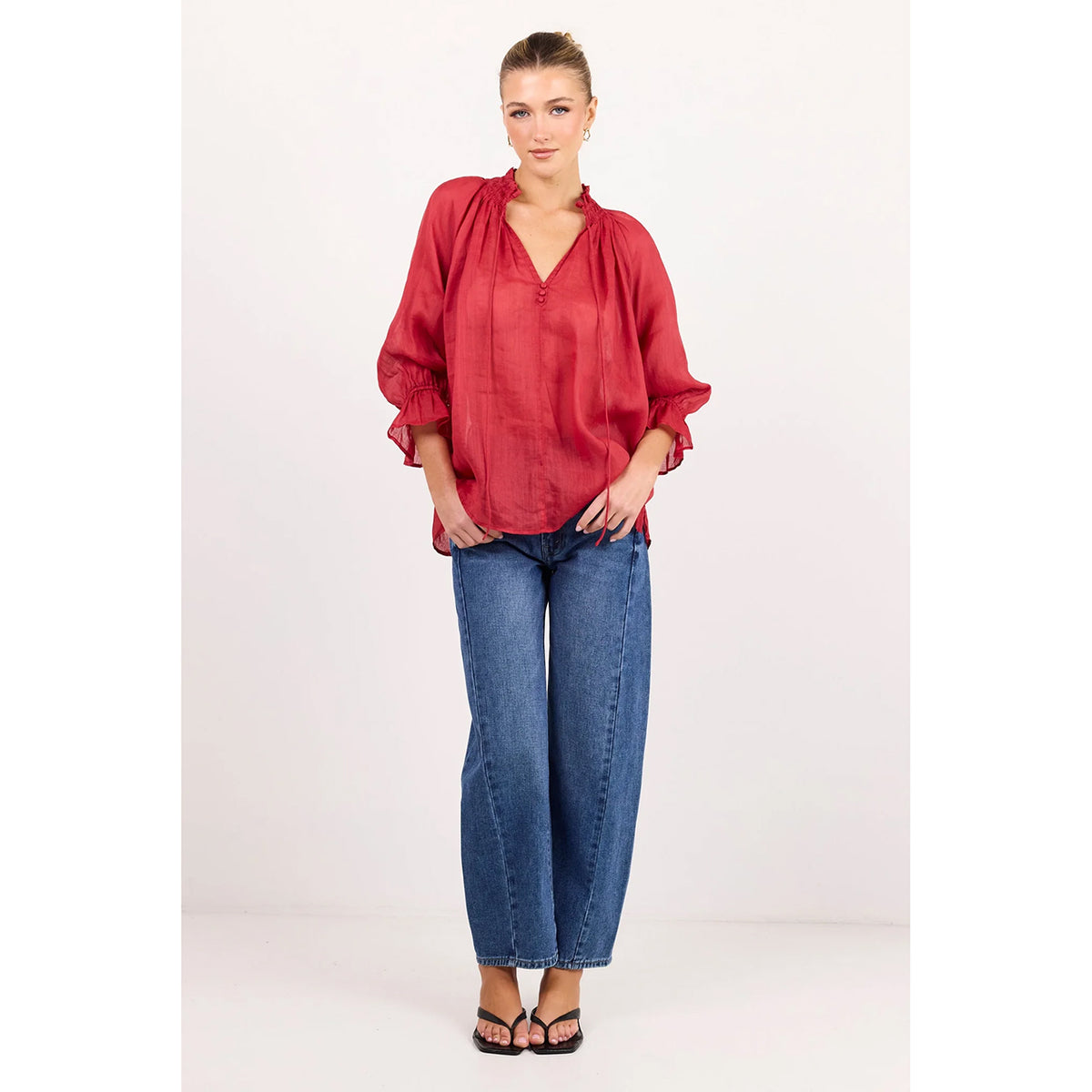 Odyssey Red Shirred Neck Top