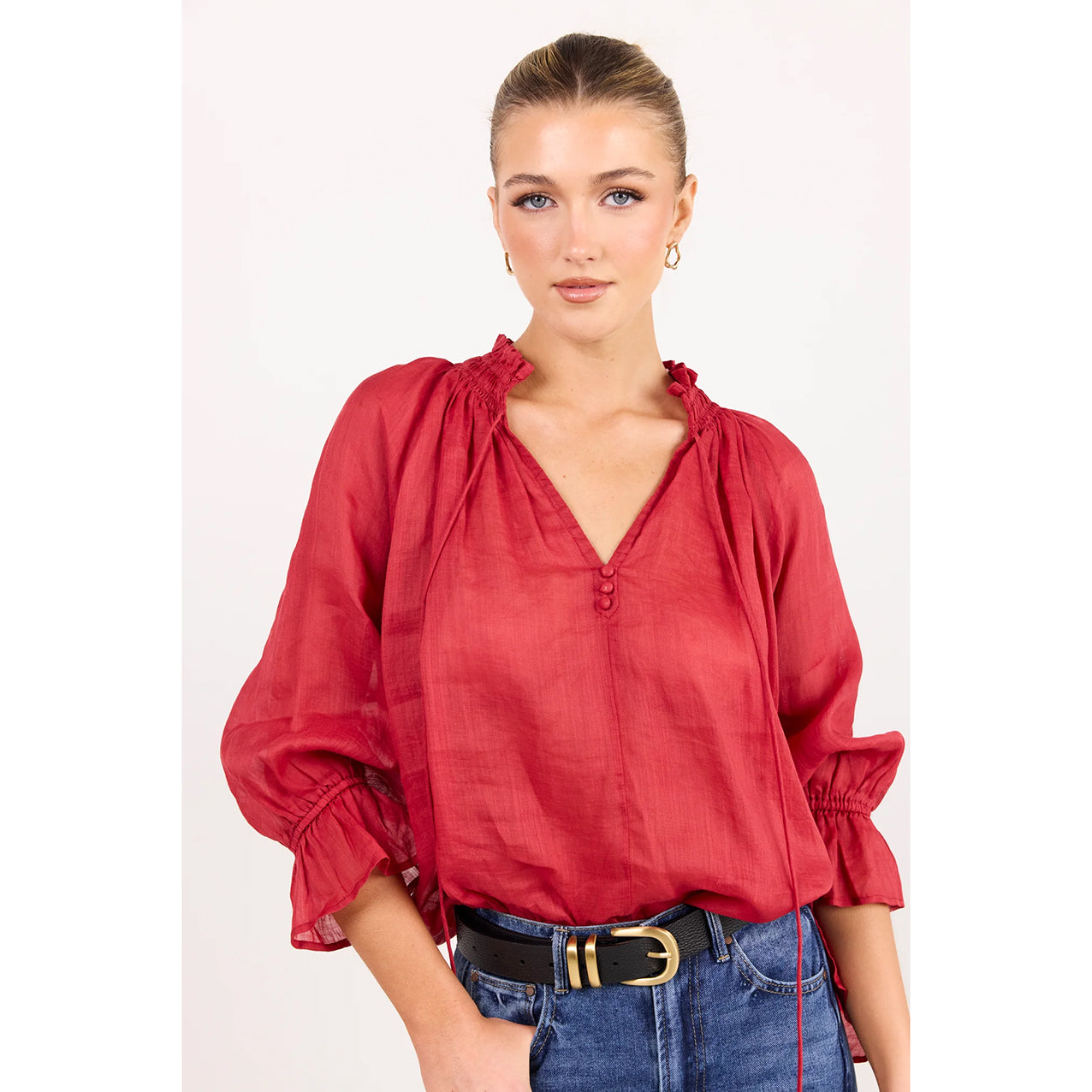 Odyssey Red Shirred Neck Top